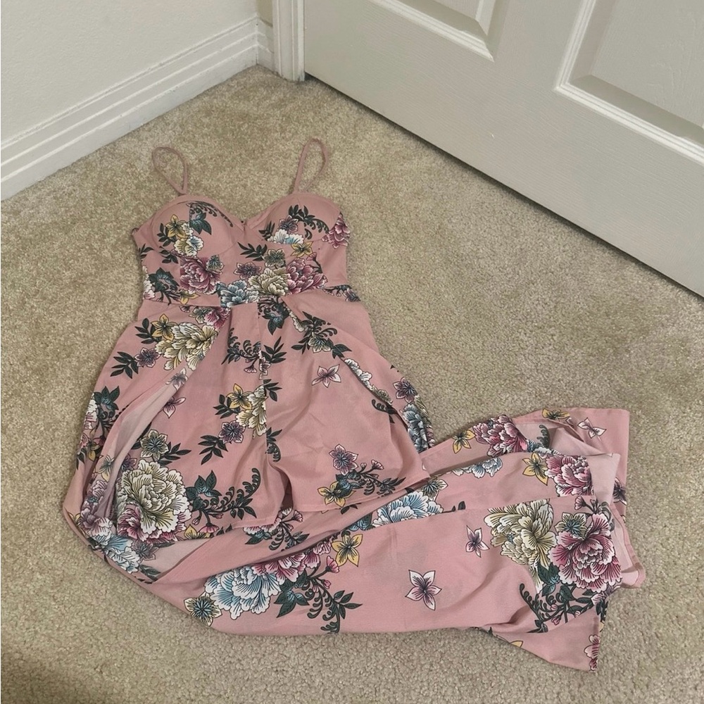 Pink Floral Romper with Train Dress